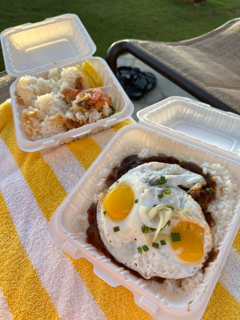 ロコモコとガーリックシュリンプ